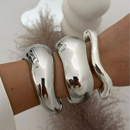DIEZI Vintage Wide Cuff Bangles Hip Hop Punk Gold Silver Color Geometric Metal Spring Bangles For Women Bracelets Jewelry
