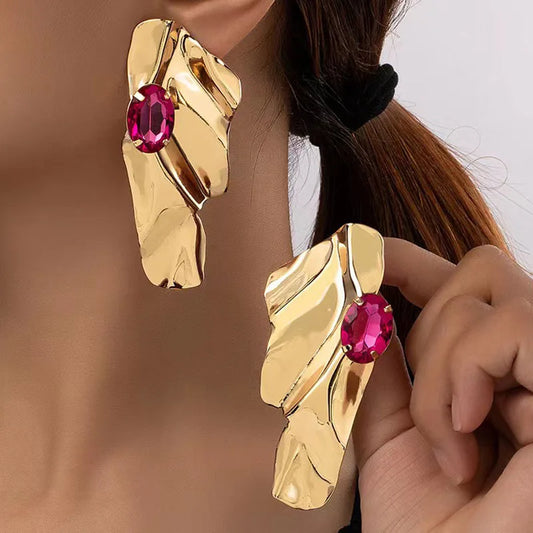 Irregular Earring Women Girls Gold Plating Glass Stone Fashion Jewelry Accessories Party