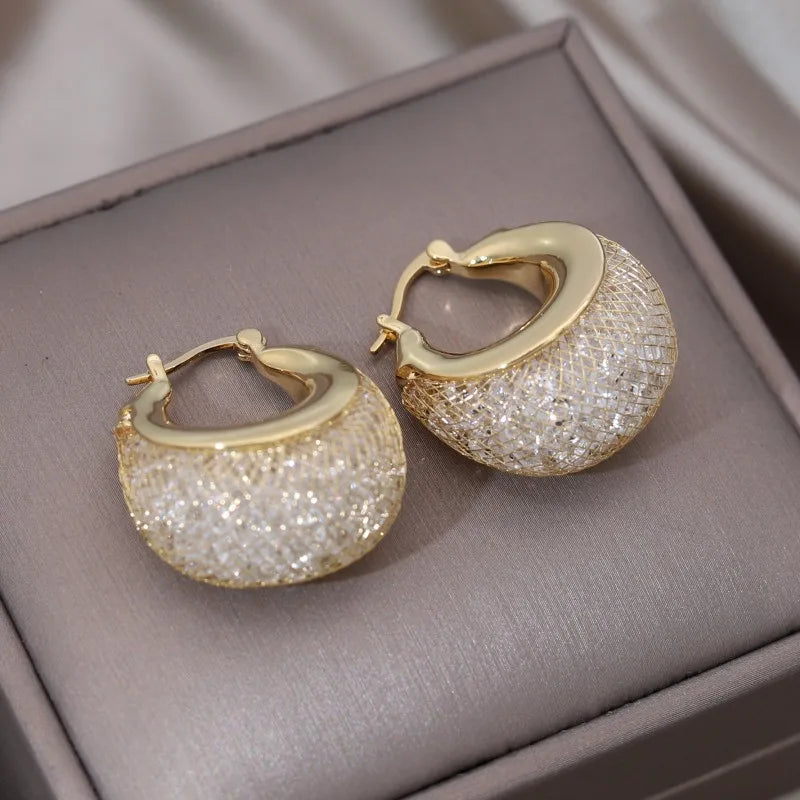 New Design Fashion Jewelry Korea Gold Plated Luxury Crystal Hoop Earrings for Women Elegant Women's Prom Party Accessories