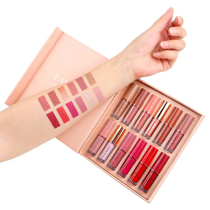 12Pcs/Box Matte Liquid Lipstick + High Shine Transparent Clear Lip Gloss Makeup Set Waterproof Long-Lasting Lipgloss Cosmetics