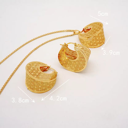 Fashion Dubai Jewelry Sets Gold Color Pendant Copper Classic Earrings Necklace For Women Daily Wear Party Anniversary Gifts