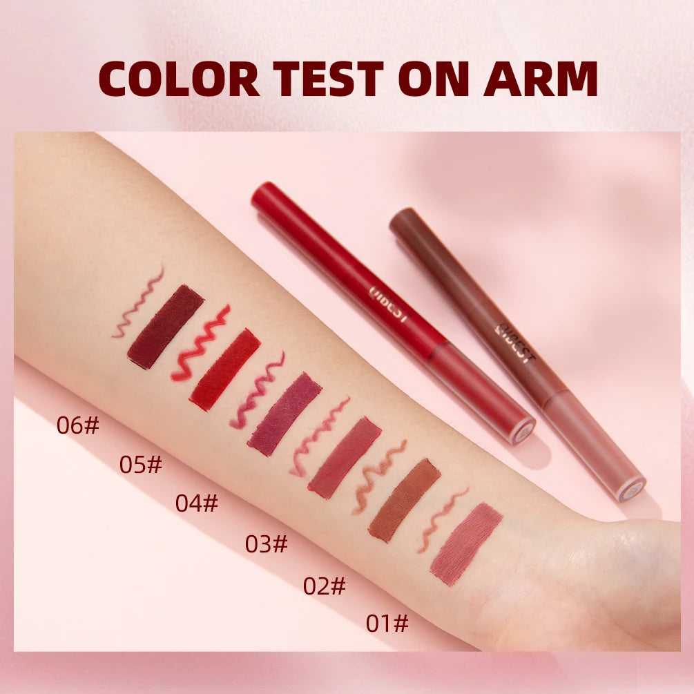 QIBEST 2 In 1 Matte Lip liner Lip gloss Waterproof Long Lasting Liquid Lipstick Non-stick Cup Lip Glaze Makeup Lip gloss Cosmetics