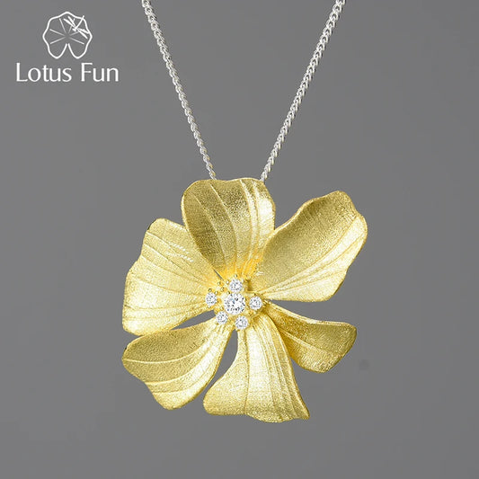 Lotus Fun 18K Gold Zircon Elegant Large Peony Flower Pendants and Necklaces for Women 925 Sterling Silver Chains Luxury Jewelry