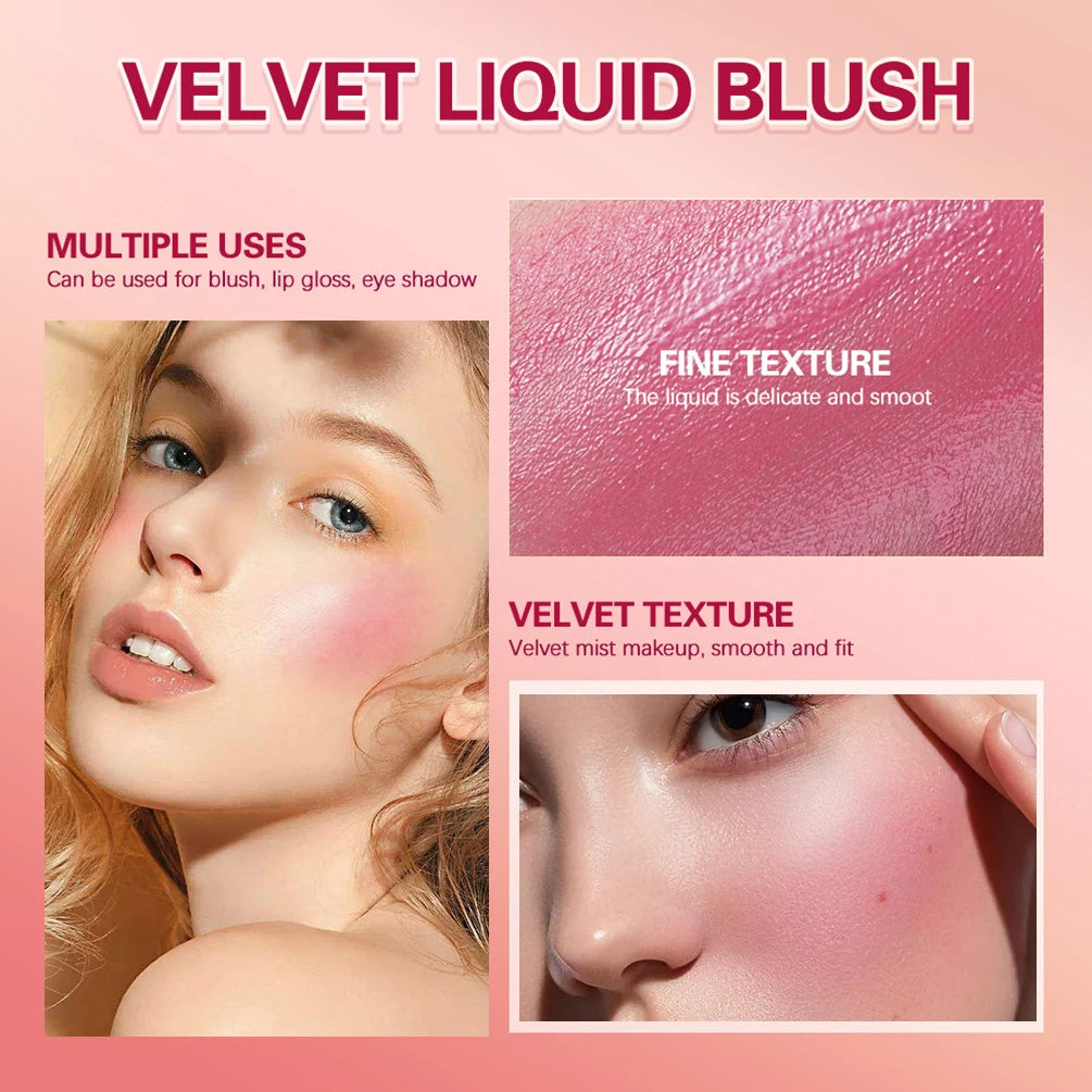 QIBEST Liquid Blush Stick With Cushion Natural Liquid Contouring For Face Blusher Pigment Lasting Cheek Tint Cream Blush Makeup