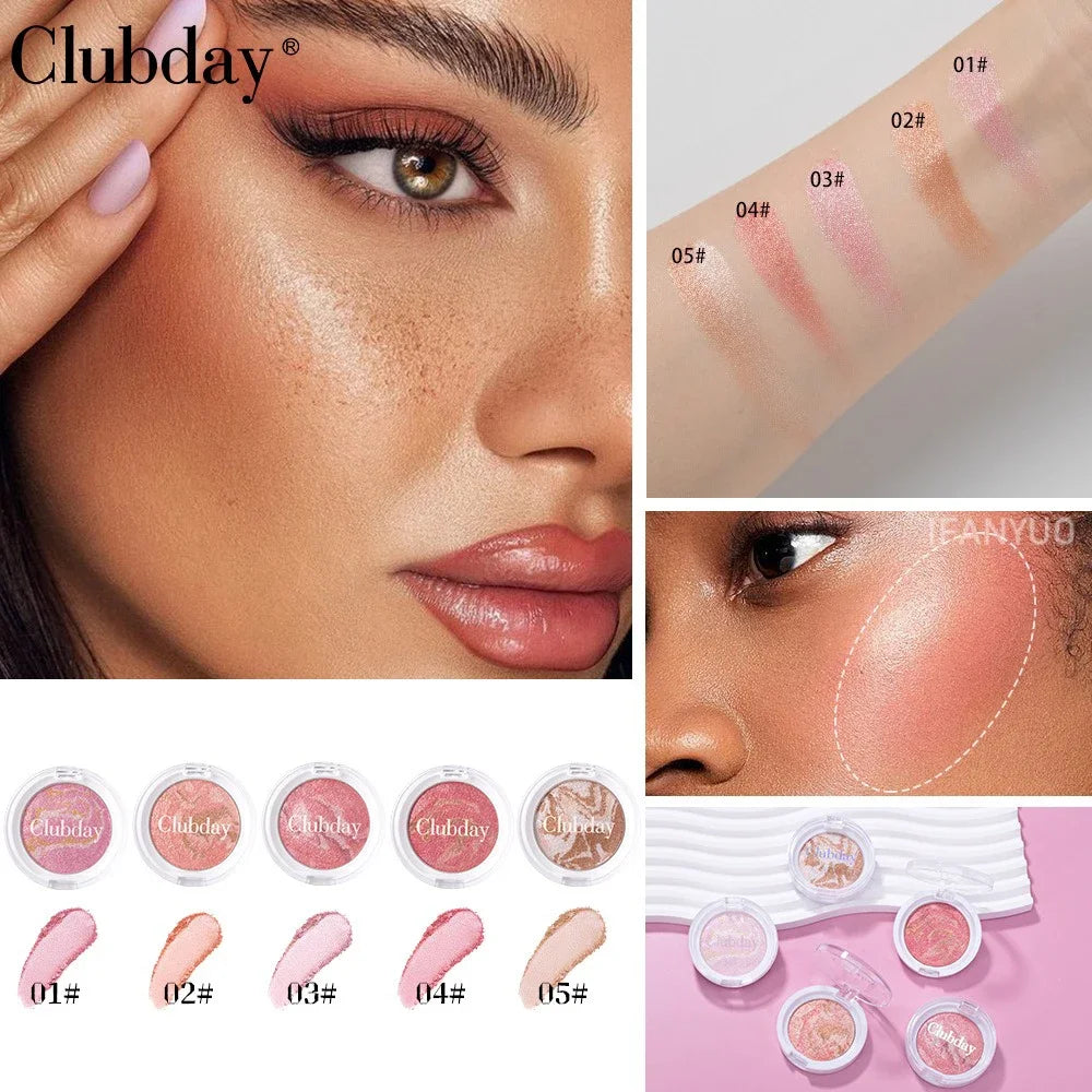 Marble Blush Palette Pearlescent Baked Brightening Blush Powder Cheek Tint Blusher Contour Highlighter Face Shadow Shimmer Rouge