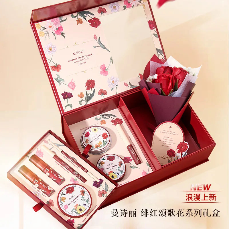 Manshili Crimson Carol Flower Series Gift Box holiday's Day Gift Set Makeup Set Confession Gift Box