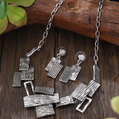 Jewelry Set Zinc Alloy Geometric Rectangular Cutout Patchwork Elegant Temperament Necklace Earrings Set For Women