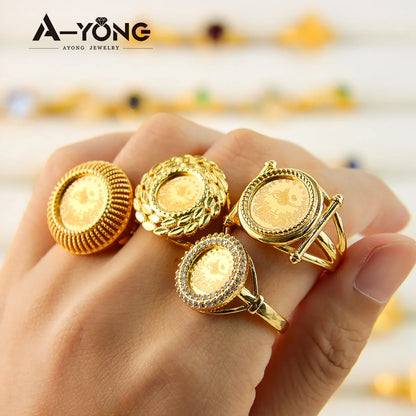 Turkish Coin Gold Rings 18k Gold Plated Zircon Dubai Style for occasions and Party Accessories