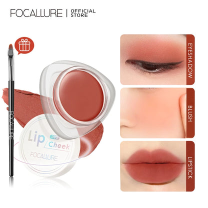 FOCALLURE Matte Lips Mud Set Lipstick Blush Eyeshadow 12 Colors Long Lasting Velvet Lip Balm With Makeup Cosmetics With Brush