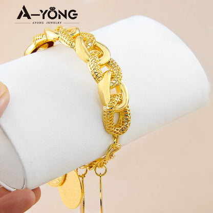 Punk Coins Bracelet 21k Gold Plated Turkish Fashion Gold Bangles Woman Festival Event Party Jewelry