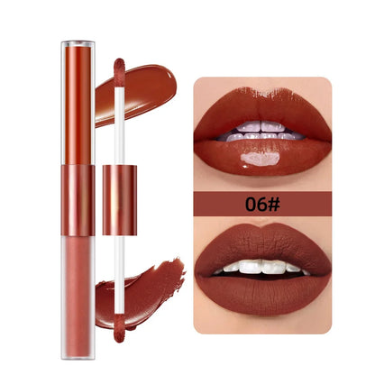 Matte Lipstick Double Head Lip Coat 24H Non-stick Cup Lip Gloss Tint Plumper Long Lasting Waterproof Lipstick Makeup