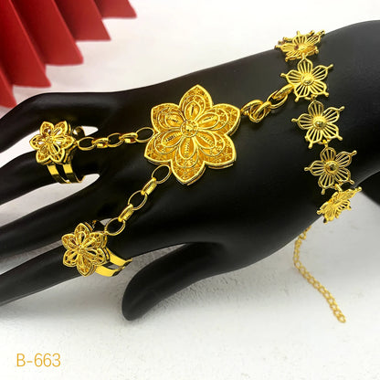 Turkish Coin Bracelet with Ring 24k Gold Plated Tassel Bangle Party Event Accessories Gift