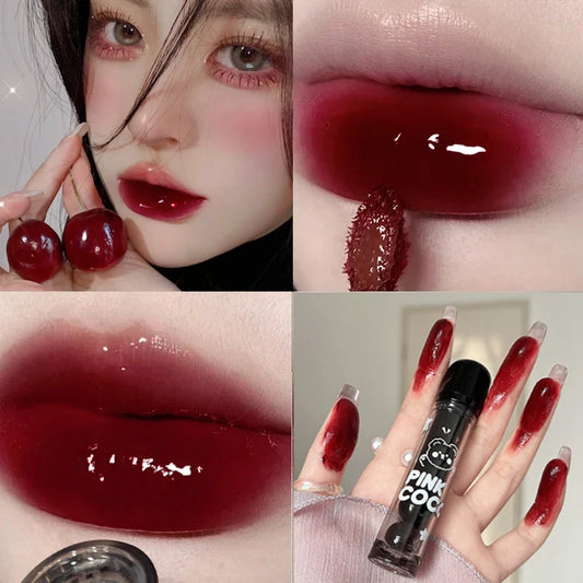 Mirror Glass Lip Tint Punk Dark Red Lip Inks Juice Lip Glaze Water Light Clear Lipstick Non Stick Cup Liquid Liptint Makeup