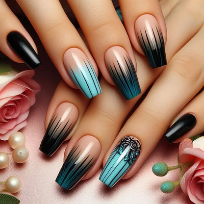 24Pcs Mid-length Ballet False Nails Red Love Pattern Design Press on Nails Simple Wearable Finished Coffin Fake Nail Tips