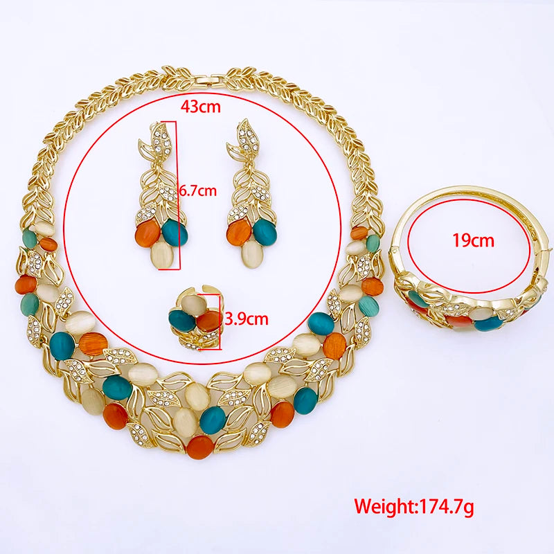 Vintage Opal Jewelry Set Luxury Italy 18K Gold Plated Women Necklaces ethiopian Jewelry Sets Wedding Party Accessories Gift