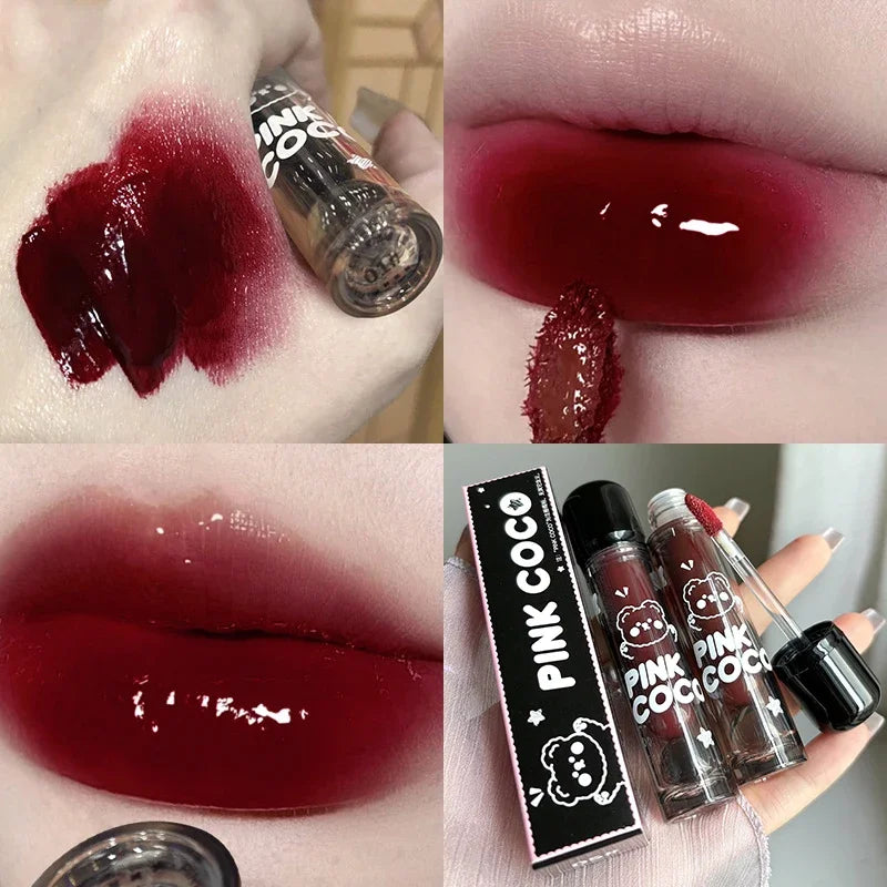 Mirror Glass Lip Tint Punk Dark Red Lip Inks Juice Lip Glaze Water Light Clear Lipstick Non Stick Cup Liquid Liptint Makeup