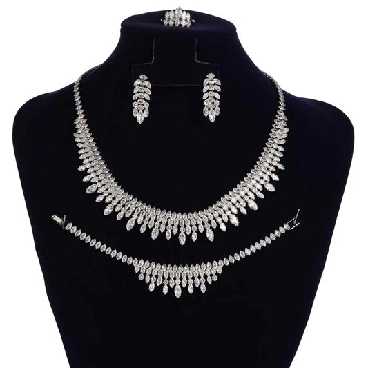 Jewelry Set HADIYANA New Necklace Bracelet Ring Earrings Bridal Wedding Elegant Ladies High Quality Zircon Set Girl Gifts