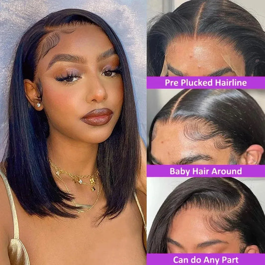 Bone Straight Bob Wig Lace Front Human Hair Wigs For Women Short Bob Wig 13x4 HD Transparent Lace Frontal Wig 180% Brazilian Hair