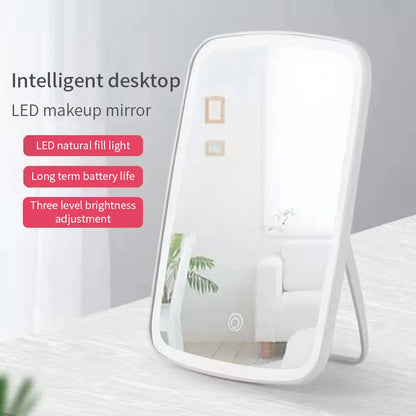 LED Makeup Mirror with Stand Desktop Folding Compact White Square Travel Cosmetic Mirror With light Student Makeup Mirror