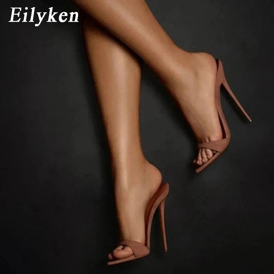 Eilyken Fashion Women Slippers Pointed Toe High Heels Sandals Sexy Slippers Party Slides Mule Ladies Shoes