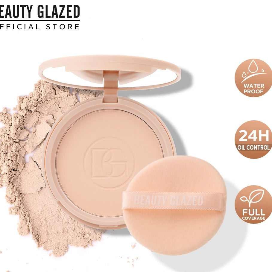 BEAUTY GLAZED Oil Control Matte Face Powder Long Lasting Flawless Setting Powder Face Makeup With Mirror