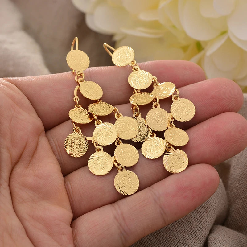 Coin Gold Color Earring For Women Arab Charm Pendant Earrings Banquet Jewelry Coin Earrings