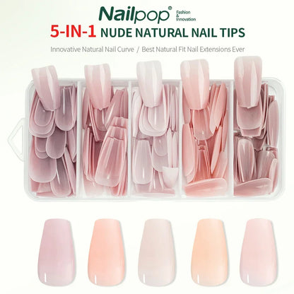 Nailpop 3-IN-1 Nude Natural Soft Nail Tips Set 140PCS Skin Tones Press on Nails Ultra-Fit Gel Nail Extensions Easy Manicure DIY