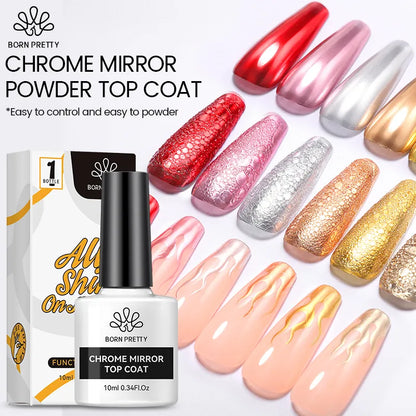 BORN PRETTY 10ml CHROME-MIRROR TOP COAT Transparent Nail Gel Crystal Bright Safe and NON-TOXIC Soak Off UV LED Functional Gel