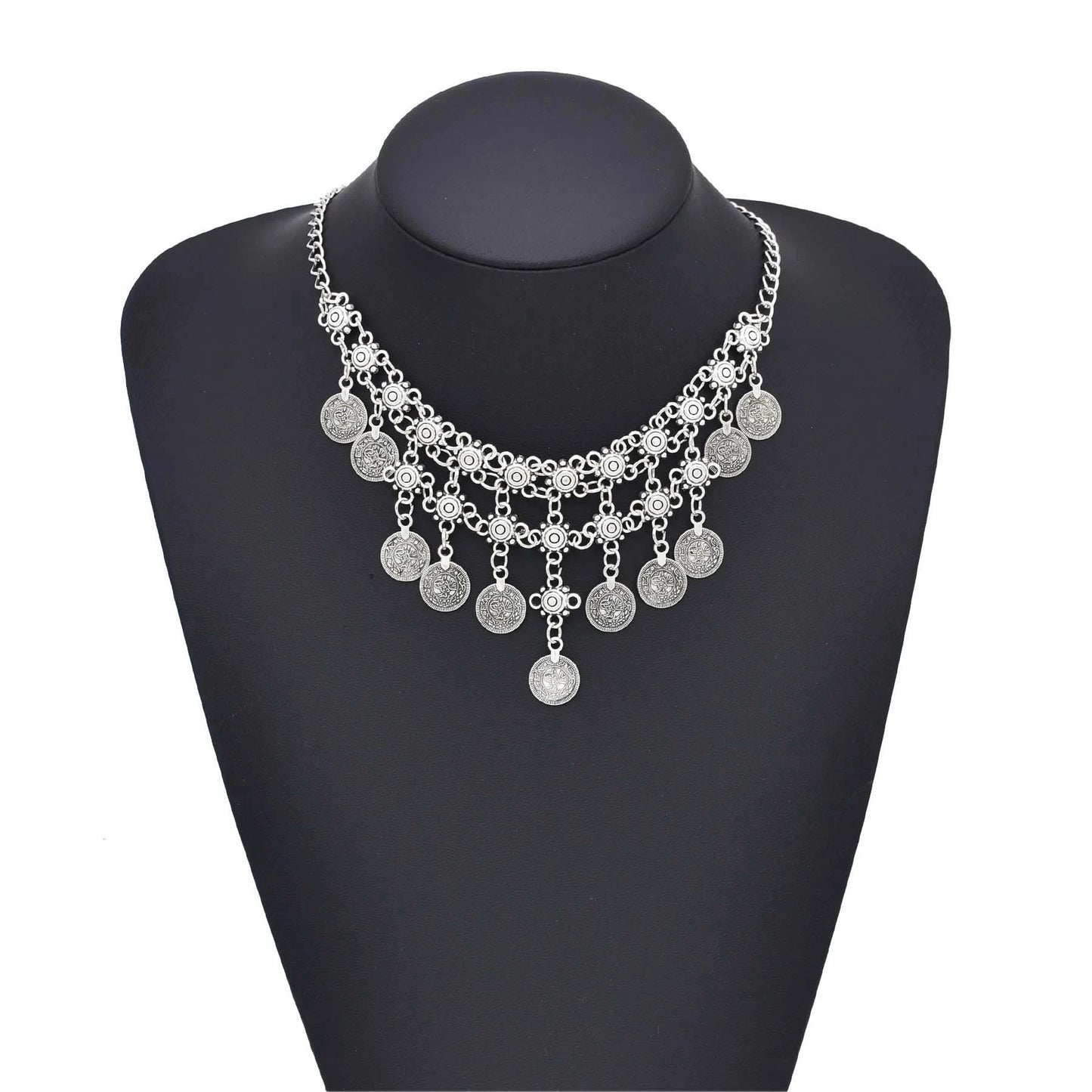 Traditional Turkish Coins Tassel Pendant Necklace for Women Vintage Gypsy Ethnic Tribal Choker Collar Statement Jewelry