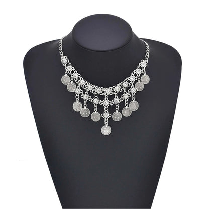 Traditional Turkish Coins Tassel Pendant Necklace for Women Vintage Gypsy Ethnic Tribal Choker Collar Statement Jewelry