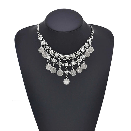 Traditional Turkish Coins Tassel Pendant Necklace for Women Vintage Gypsy Ethnic Tribal Choker Collar Statement Jewelry