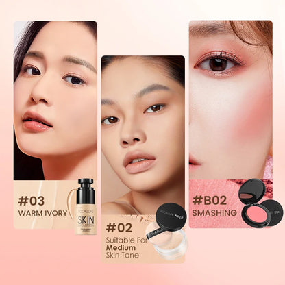 FOCALLURE Face Makeup Set Liquid Foundation Loose Powder Blusher Waterproof Long-lasting Full Coverage Concealer Women Cosmetics