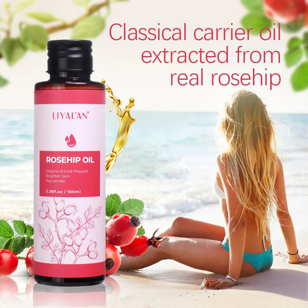 100ml Rosehip Oil Brighten Firm Rejuvenate Skin Fade Dark Spots Moisturize Nourish Hair Pure Rosehip Seed Essence Skin Care