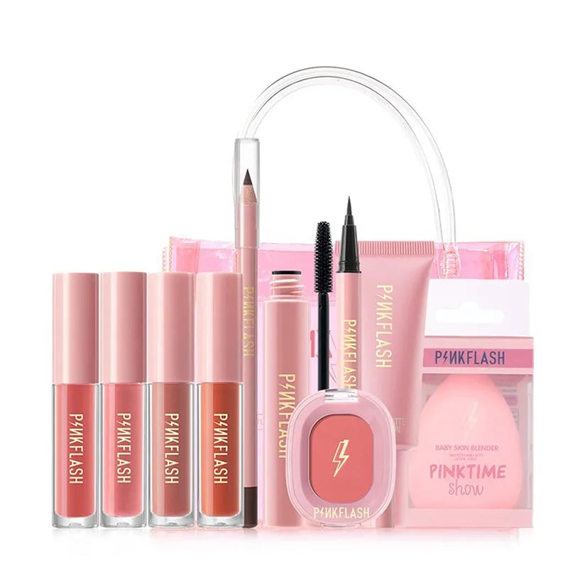 PINKFLASH 11 Pcs Full Makeup Set Mascara Eyeliner Foundation Lipstick Blush Kit Cosmetics for Women With Cosmetics Bag