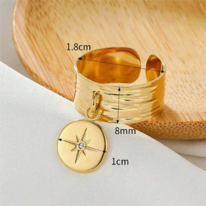 Fashion Sun Pattern Open Ring Gold SIlver Color Charm Ring Shiny Crystal Stone Wide Finger Ring Couple Jewelry Girl Gift