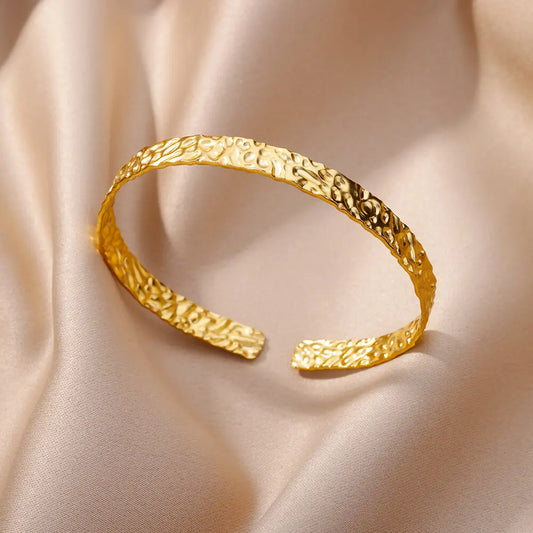 Gold Color Bangle Bracelet for Women Open Adjustable Stainless Steel Cuff Bracelets Trend Couple Jewelry