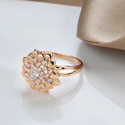 Kinel New 585 Rose Gold Flower Big Ring Fashion Creative Wedding Jewelry Natural Zircon Women Ring Unusual Vintage Jewelry