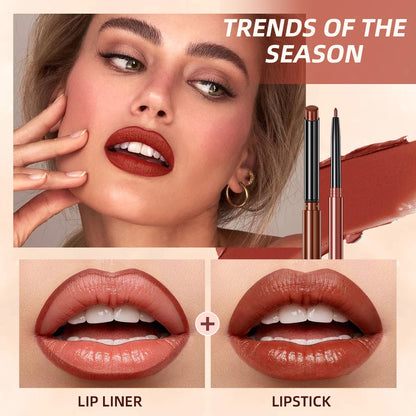 QIBEST New Matte Nude Lip Gloss & Long Lasting Lip Liner Dual