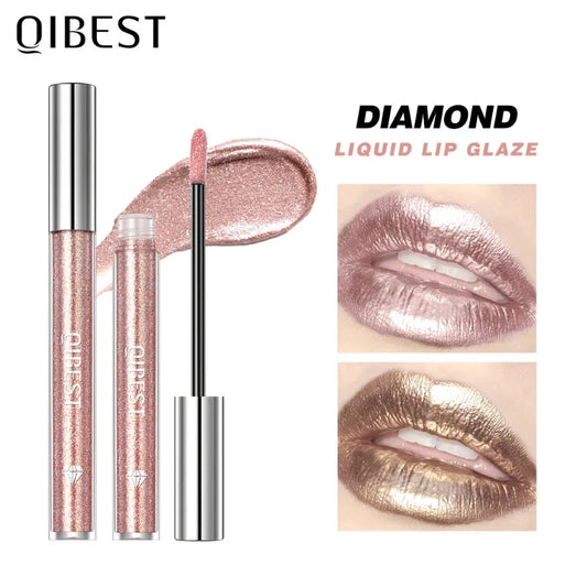 QIBEST Liquid Lipstick Diamond Eye Shadow Dual-purpose Makeup Lasting and Easy Color Pearlescent Glossy Non-stick Cup Lip Glaze