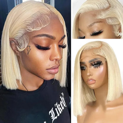 200 Density Blonde Straight Bob Wig HD Transparent Lace Pre Plucked Human Hair Wig 13x4 13x6 Lace Frontal Wig For Black Women