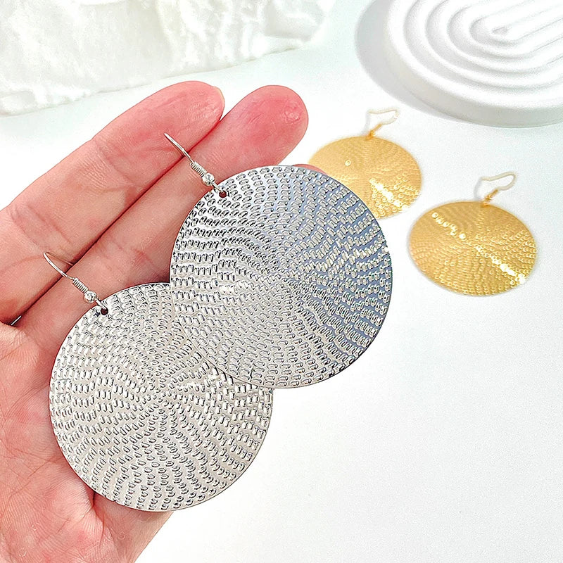 Punk Exaggerated Gold Silver Color Drop Earrings for Women Fashion Big Round Circle Dangle Earrings Statement Jewelry