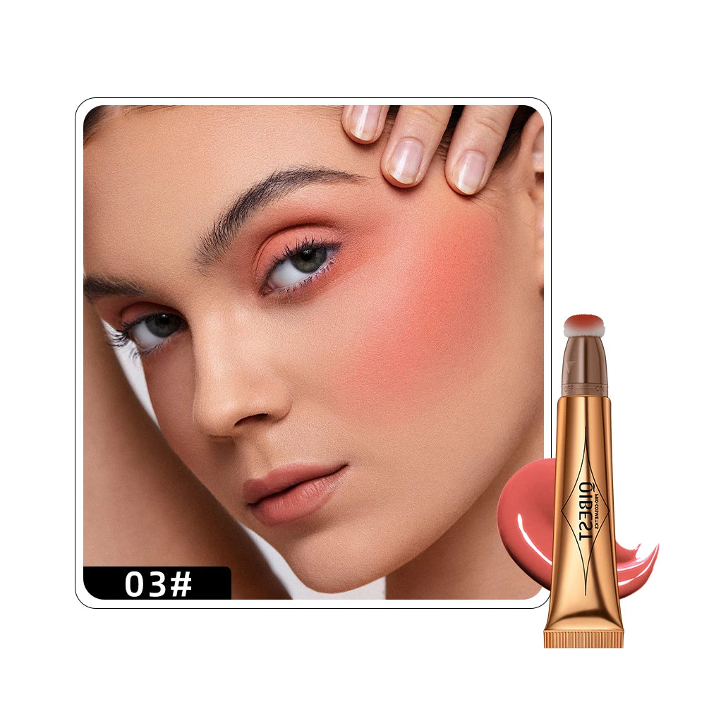 QIBEST Liquid Contour With Cushion Applicator Highlight Shimmer Natural Soft Moisturizing Cream Liquid Blush For Cheek Cosmetics