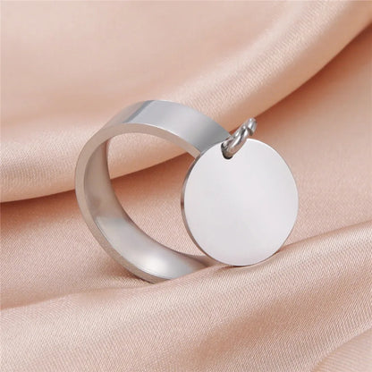 Skyrim Stainless Steel Gold Color Minimalist Ring with Big Round Pendant Finger Rings Fashion