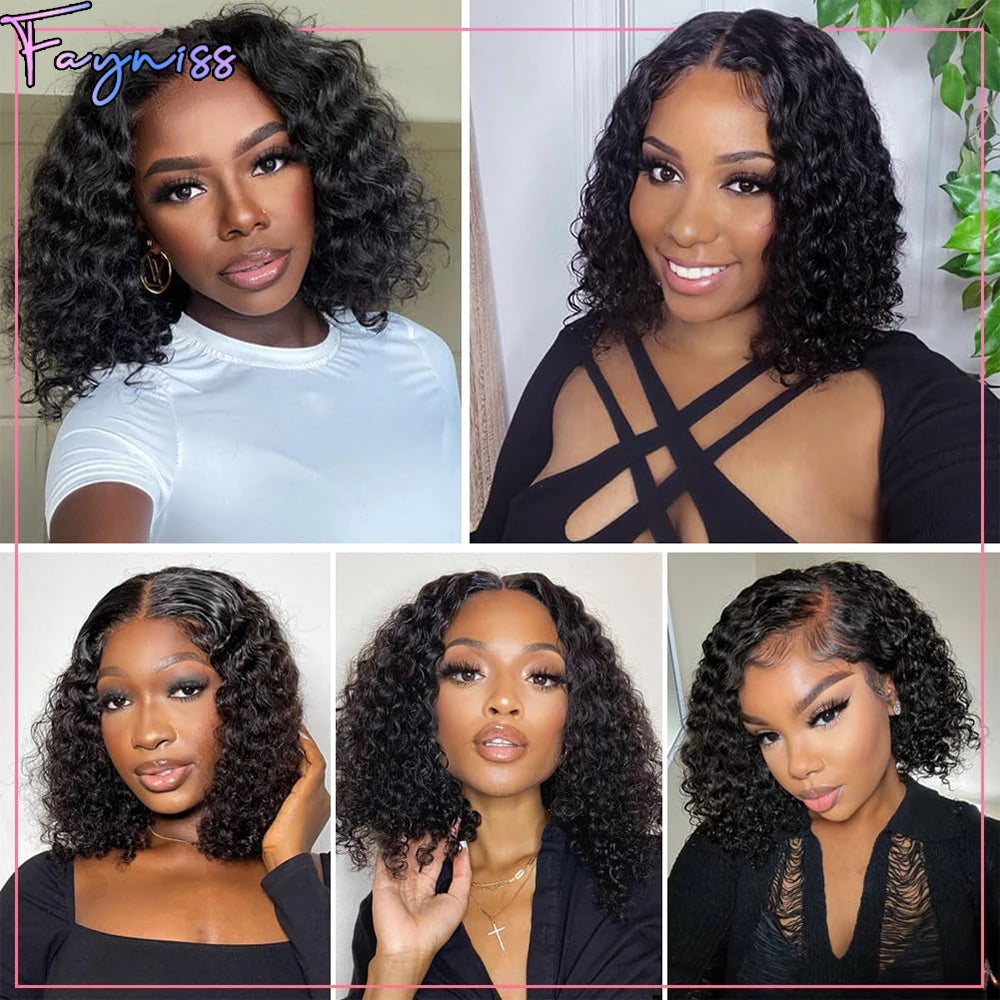 Fayniss Glueless Water Wave Bob Wigs For Women Glueless Short Bob Wig 100% Human Hair Wigs Pre Cut Lace