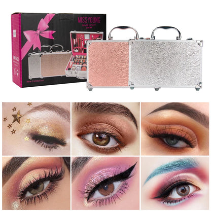 eelhoe All In One Professional Full Makeup Set Box Large Capacity Makeup Suitcases Including Eyeshadow Lipstick Highlight Comestic Kits