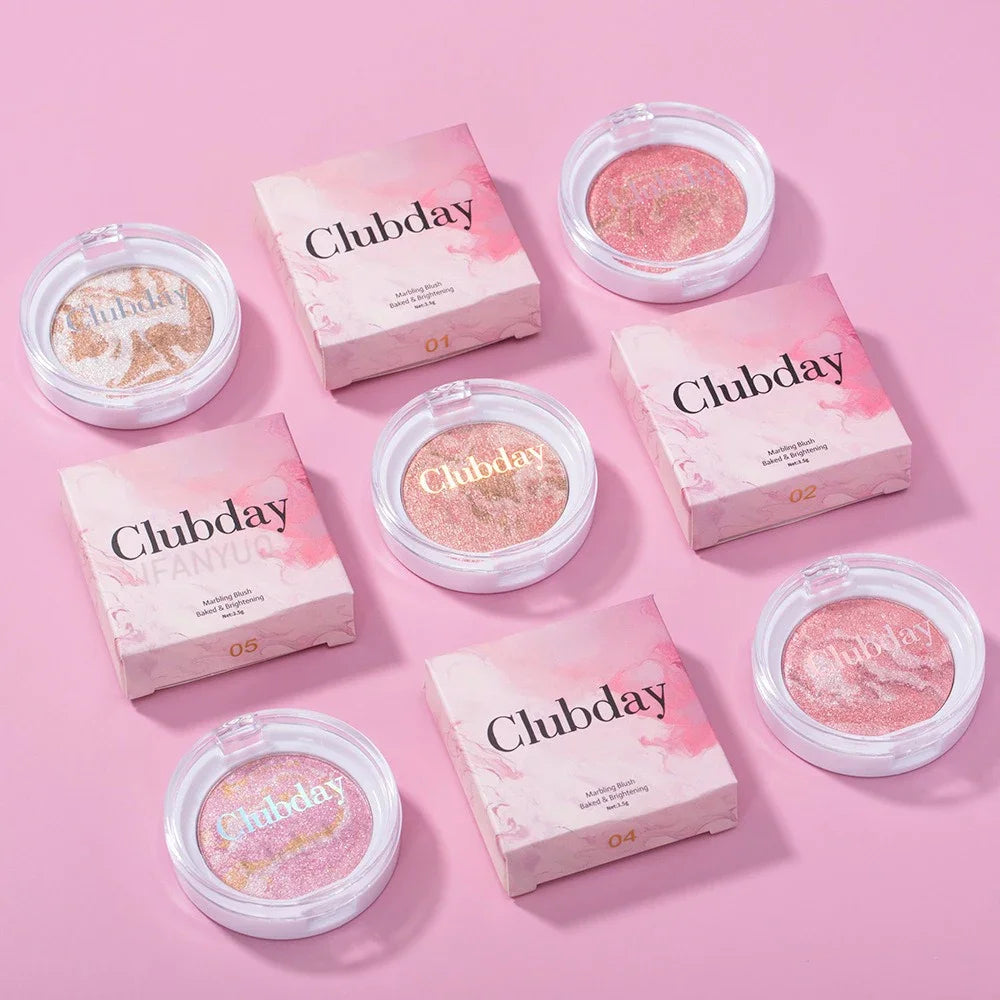 Marble Blush Palette Pearlescent Baked Brightening Blush Powder Cheek Tint Blusher Contour Highlighter Face Shadow Shimmer Rouge