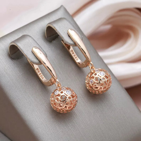 SYOUJYO Gold Color Ball Drop Earrings For Women Fashion Natural Zircon Jewelry Vintage Bride Wedding Dangle Earrings