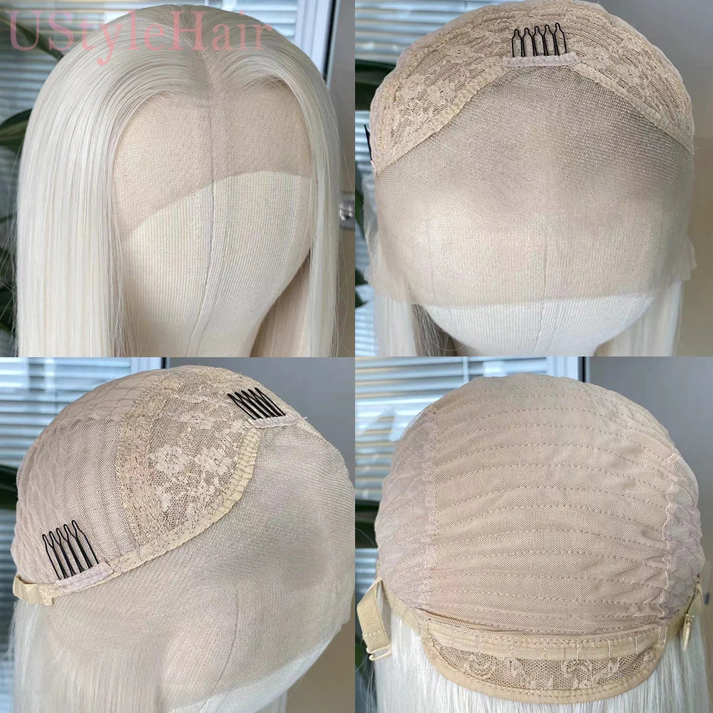 Blonde Bob Lace Hair Lace Front Short Wave Wig Side Part Synthetic Front Wig Heat Resistant Synthetic Hair Daily