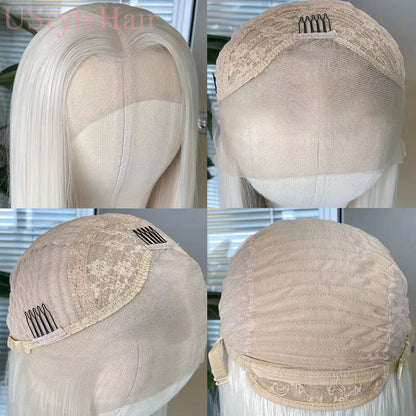 Blonde Bob Lace Hair Lace Front Short Wave Wig Side Part Synthetic Front Wig Heat Resistant Synthetic Hair Daily