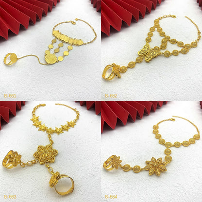 Turkish Coin Bracelet with Ring 24k Gold Plated Tassel Bangle Party Event Accessories Gift
